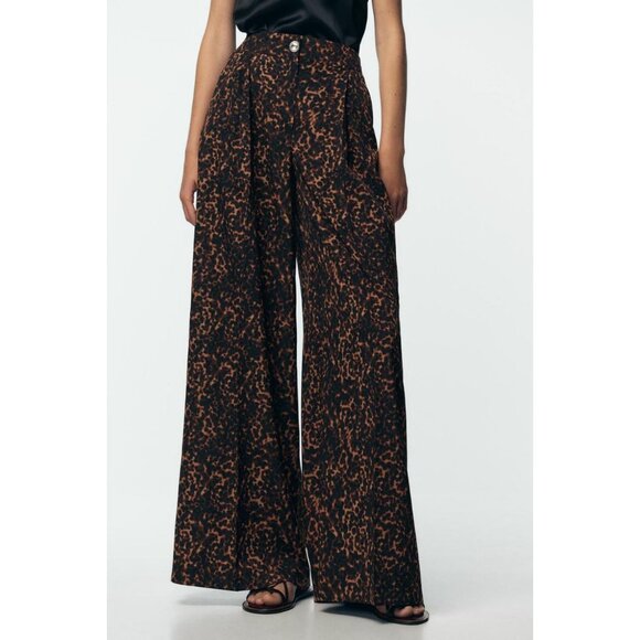 ZARA ANIMAL PRINT PALAZZO TROUSERS - Picture 1 of 9